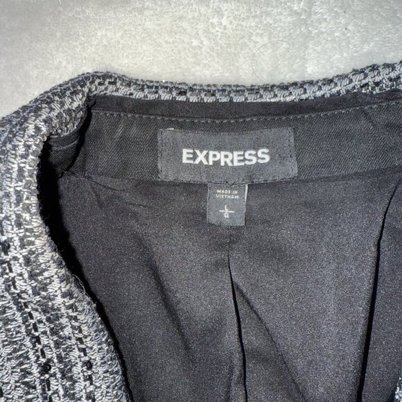 EXPRESS BLACK WHITE TEXTURED METALLIC DOUBLE BREASTED BUTTON BLAZER SIZE LARGE - Picture 2 of 8